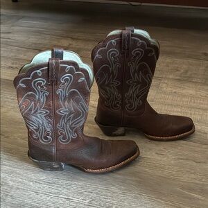 Ariat Brown Heeled Boots with Silver Embroidery